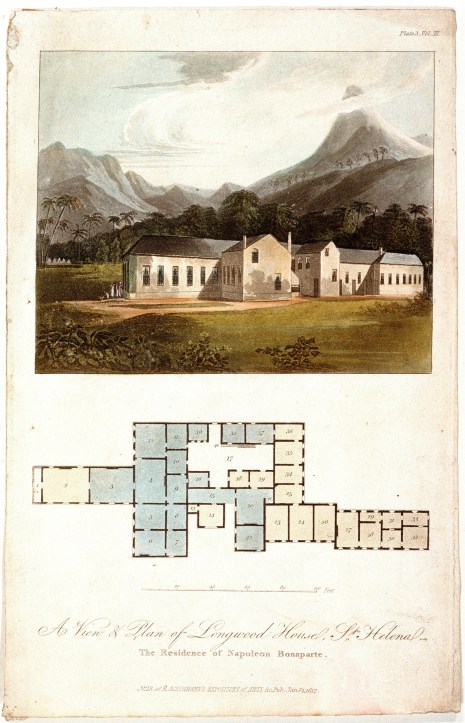 PAD2029, 'A View and Plan of Longwood House, St Helena The Residence of Napoleon Bonaparte. No. 13 of RAckermann's Repository of Arts &c...' by Ackermann (publisher), 1817.